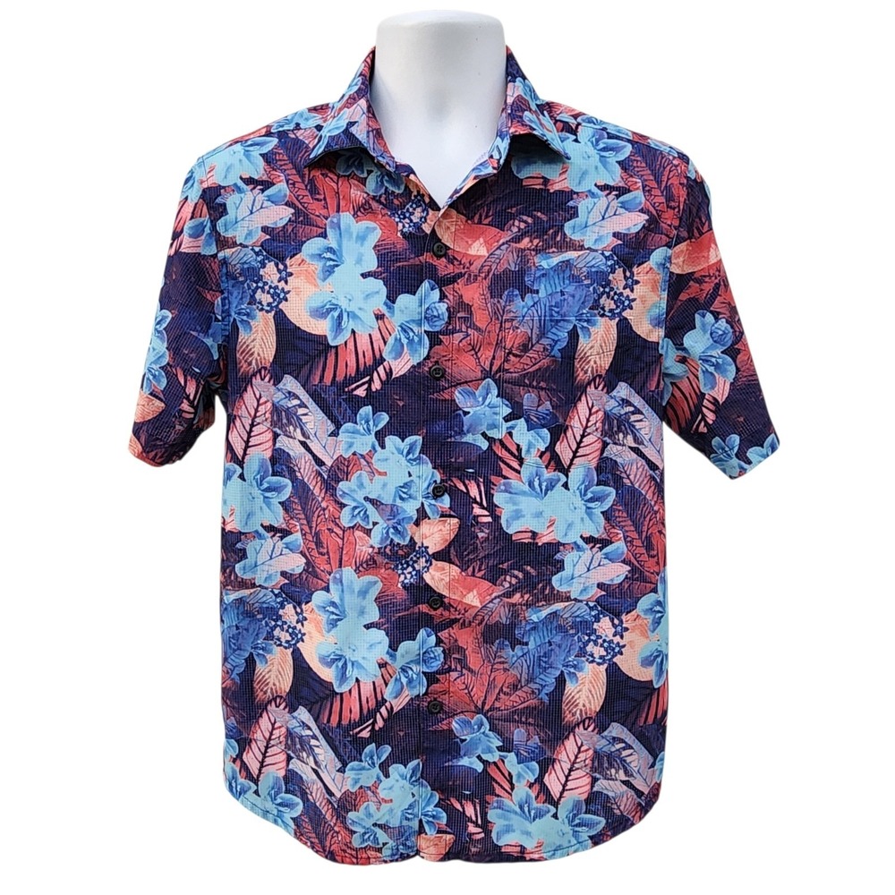 Tommy Bahama Hawaiian Floral Button Front Shirt Men's Small Blue Tropical
